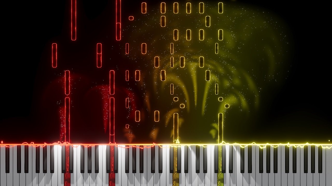 Orange and yellow fluid rising from the keys
