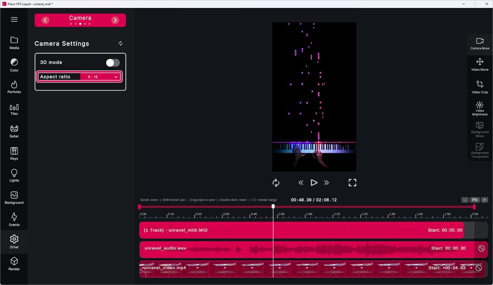 The aspect ratio setting set to 9:16