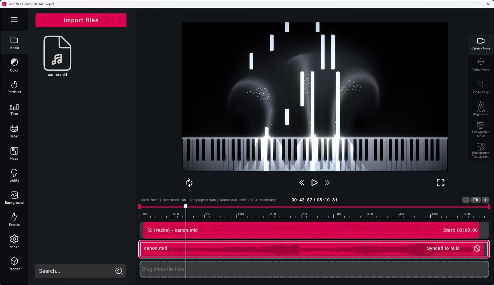 The audio track with the MIDI file turned into audio
