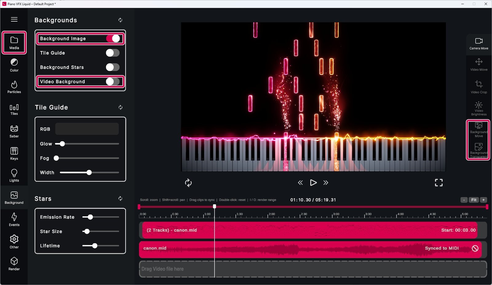 The background switches and the background tools