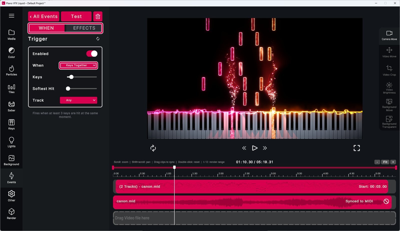 The When and Effects tabs of an event