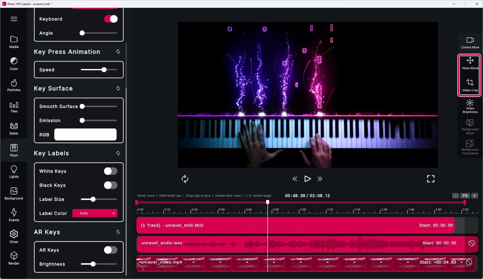 The Video Move and Video Crop tools
